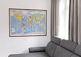 Weltkarte mit Rahmen aus Eichenholz zum Aufhängen, magnethaftend, mit Laminierung, politischer Stand 2020