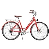 E Bike Herren/Damen 28 Zoll,250W E-Bike, 3.6V 2A,Anzeige LCD,6 Stufen der Unterstützungsleistung,25 km/h,Batterie 3500mAh, 36V 7Ah, versteckter Akku,Flugzeugqualität Rahmen Aluminiumlegierung (Rot)