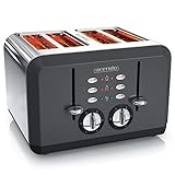 Arendo - Automatik Toaster 4 Scheiben in Edelstahl - bis zu Vier Sandwich und Toast-Scheiben - Bräunungsgrad 1-6 - Aufwärm- und Auftaufunktion - Krümelschublade - 1630 Watt - GS Zertifiziert