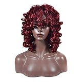 Gefälschte Kopfbedeckung der afrikanischen schwarzen Perückendame realistisches schwarzes kurzes gelocktes Haar, Weinrot