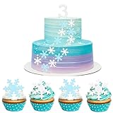 ZLKSEW 50 Stück Schneeflocken Tortendeko - Kuchen & Cupcake Topper in Blau & Weiß - Perfekt für Winterkuchen Dekorationen & Gefrorene Desserts