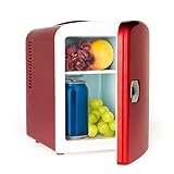 GOURMETmaxx Mini-Kühlschrank im Retro Design | Ideal für Lebensmittel, Getränke, Dosen und Beauty-Artikel | Minibar mit 4 Liter Volumen | Variable Stromversorgung [Rot]