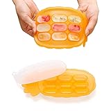 haakaa Babynahrung Gefrierschalen Muttermilch Zahnen Popsicle Form Babynahrung Aufbewahrungsbehälter – Silikon Eiswürfelform mit Deckel Baby selbstfütternde geteilte Wurstplatte – 4 m + Baby-Orange