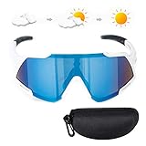 Vi-xixi Polarisierte Sport-Sonnenbrille, Herren Damen Leichte Schutzbrille, Winddichte Anti-Fog-Fahrradbrille, UV-Sport-Sonnenbrille für Golf, Laufen, Wandern (WHITE-BLACK)
