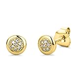 Orovi Schmuck Damen 0.05 Ct Diamant Ohrringe Gelbgold mit 14 Diamanten Brillanten Ohrstecker aus 9 Karat (375) Gold