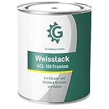 GRUNDMANN Weisslack - 0,7 Kg - Seidenmatt RAL 9016-3in1 Grundierung & Farbe - Premium Weißlack - Hohe Beständigkeit & Deckkraft - Alle Oberflächen - Türlack, Fensterfarbe, Dispersionsfarbe