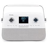 Roxel Retro D2 DAB und FM Radio - 5W Wireless BT Lautsprecher, USB Wiedergabe, AUX, Wecker, 30 voreingestellte Sender, tragbares Design, wiederaufladbarer Akku, Teleskopantenne, LCD-Display (Weiß)