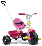 Smoby 740322 – Be Fun Dreirad rosa – Kinderdreirad mit Schubstange, Sitz mit Sicherheitsgurt, Metallrahmen, Pedal-Freilauf, für Kinder ab 15 Monaten