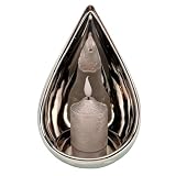 Windlicht, Kerzenhalter, Teelichthalter großer Tropfen aus Porzellan mit LED-Kerze und 6-Stunden Timer - Kerzenständer in glänzende Spiegeloptik - Schwarz, Gold, Silber (Silber, Taubenblau)