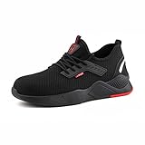 Hitmars Sicherheitsschuhe Herren Damen Arbeitsschuhe Leicht mit Stahlkappe Sneaker rutschfest Atmungsaktiv Schutzschuhe Schwarz EU 38