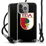 DeinDesign Carry Case kompatibel mit Apple iPhone 14 Pro Max Hülle mit Band Handykette zum Umhängen schwarz FC Augsburg Wappen FCA