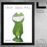 Kunstdruck Poster Janosch Lach doch mal Bild 30 x 40 cm mit Bilderrahmen Monaco Farbe Schwarz Matt und Acrylglas entspiegelt 1 mm