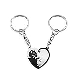 Jovivi Paar Schlüsselanhänger Yin Yang Katze Herz Puzzle Anhänger Liebe Schlüsselring Keychain Partner Freundschafts Geschenke