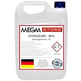 Megaastore Essigsäure 80% (E260) (UN2790) | Ideal als Reiniger und Entkalker für Haus und Terrase | 5 L