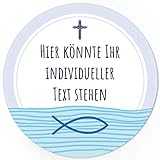24 INDIVIDUELLE runde Etiketten SELBER GESTALTEN: Blau Fisch Kreuz - Personalisierte Aufkleber für Taufe, Konfirmation, Kommunion, Ostern, Weihnachten
