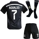 BlackAzat Madrid Heim Ronaldo #7 Retro Black Dragon Limitierte Sonderedition Seltenes Fußball Kinder Trikot Shorts Socken Set Jugendgrößen (Schwarz,28)