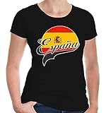 buXsbaum® Damen Girlie T-Shirt Spanien Logo | Spain Espana Espagne Spagna Europa Ländershirt Trikot Reise | L, Schwarz