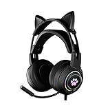 Kopfhörer mit Katzenohren, leuchtender Kopfhörer, On-Ear, Gaming, PS45, Schwarz