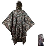 BALIGO 3-in-1 Mehrzweck Regenponcho Wasserdicht, Leicht & Schnell Trocknend, Poncho Herren & Damen, Camouflage Regenjacke, Tarnzelt Tarnanzug Regencape mit Kapuze für Wandern Camping Jagd