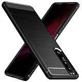 TesRank Sony Xperia 1 III Hülle, Premium Weiche kohlefaser Handyhülle mit Wärmeableitungs-Design [Shock Absorption] [Anti-Slip] Kratzfest Schutzhülle Case für Sony Xperia 1 III-Schwarz