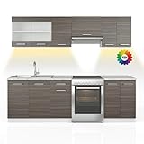 Vicco Küchenzeile Raul, Edelgrau, 240 cm, AP Marmor mit LED-L