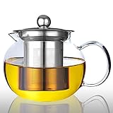 teekanne glas mit siebeinsatz - 800 ml Silberne Teekanne aus Glas, (3-4 Tassen) Borosilikat Glas Teebereiter - teekanne hitzebeständig glas für Tee