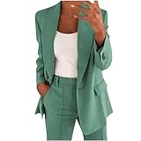 2024 Hosenanzüge für Damen Elegant Blazer Anzug Set Einfarbig Streetwear Zweiteilig Hosenanzug Business Modern Anzughose Revers Slim Fit Sportlich Büro O