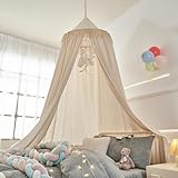Ricemru Groß Betthimmel Baldachin Babybett Beige Kinderbett Mädchen Khaki Kinder Baby Himmel Rund Hängendes Kuppel Moskitonnetz Deko 400