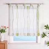 ESLIR Raffrollo mit Schlaufen Gardinen Küche Raffgardinen Transparent Schlaufenrollo Vorhänge Mit Wellen-Druck Modern Voile Grün BxH 120x140cm 1 Stück