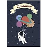16 Einladungskarten zum Kindergeburtstag Motiv: Astronaut im Weltall - Einladungen für Kinder zum Geburtstag im Set