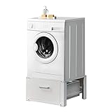 [en.casa] Waschmaschinen-Untergestell mit Schublade max. bis 150kg Stahl Podest Weiß