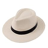 Panama-Hut mit breiter Krempe, Sommer, lässig, Strand, Stroh, Sonnenhut für Männer und Frauen, Outdoor, Reisen, beige, Einheitsgröße