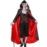 RunLimL Vampir Umhang, Kapuzenumhang Schwarz Rot Doppelseitig Mit Erwachsener für Karneval Fasching Cosplay Vampir Halloween Kostüm (140 cm lang für Erwachsene)