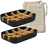 EDARTO® 2 Seifenschalen nachhaltig, umweltfreundlich aus Natur-Bambus-Holz und Maisstärke mit Abtropfschale +2 x Sisal Seifensäckchen/Seifenb