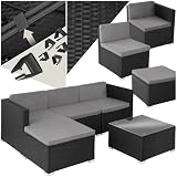 tectake® Poly Rattan Lounge, Outdoor Sitzgruppe, Set mit Sofa Sessel, Hocker, Tisch, frei kombinierbar, Sitzecke für 3-4 Personen, Möbel wetterfest für Garten Terrasse Balkon - schw