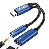 LAMSCAT USB C auf Klinke Adapter und Laden, 2in1 Typ C auf 3.5mm Adapter Kopfhörer Android Handy PD60W Schnellladung für Samsung S22/S21/, Pixel 7/7pro/6, pad Mini 6 und mehr (blau)