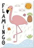 Panorama Leinwand Bild für Kinderzimmer Flamingo 35x50cm - Gedruckt auf qualitativ hochwertigem Leinwand - Bilder für Kinderzimmer & Bilder Babyzimmer - Dekoration Kinderzimmer