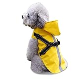 Dociote Hunde Regenmantel Regenjacke mit Geschirr Kapuze Reflektierender Streifen wasserdichter Hundemantel für kleine Hunde Gelb M