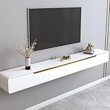 Ahtadums Massivholz TV Lowboard Hängend Weiss, TV Schrank hängend mit 2 Schubladen TV Board hängend Hängeschrank Wandregal komplett montiert (White, 180cm)