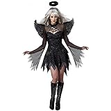 TRFPLOOC Sexy Halloween Kostüm Damen, Schwarzer Engel Kleid Flügel Engelskostüm Kostüm Set für Damen