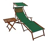 Erst-Holz Sonnenliege grün Liegestuhl Fußteil Sonnendach Tisch Kissen Gartenliege Deckchair 10-304FSTKD