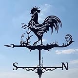 Wetterhahn - Robuste Metall Windfahne zur Wettervorhersage - Wetterfahne mit Halterung - Dekofigur für Hof, Terrasse und Dach - Retro Hahn Desig