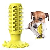 Quietschendes Kauspielzeug für Hunde, Hundespielzeug zur Zahnreinigung mit Gummisauger, für langanhaltende Hundezahnpflege Kauen aus Naturkautschuk (Gelb)