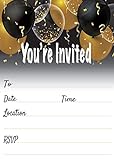 Einladungskarten mit Luftballons in Schwarz und Gold, 25 Stück mit Umschlägen. Einladungen für Jubiläen, Geburtstage, Sweet 16, Brautpartys, Babypartys, Meilensteine Geburtstage und mehr.