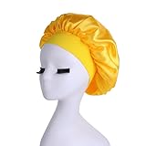 ULELA DIKML Satinhaube für Damen, Haarhaube zum Schlafen, Haarpflege, Seidenhauben, einfarbig, breiter Rand, Schlafmütze mit elastischem weichem Gummizug, gelb