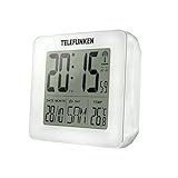 TELEFUNKEN Wecker Funkwecker digital LCD DCF mit Thermometer Temperaturanzeige und Kalender autom. Zeitumstellung weiß FUD-25H (W)