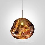 SLYT Hängelampe Unregelmäßige Glass Modern Glas Pendelleuchte Höhenverstellbar Kronleuchter Kugel E27 Glaskugel Pendant Light Shade Esstischlampe für Wohnzimmer Bar Küche Loft (Golden, 20cm)