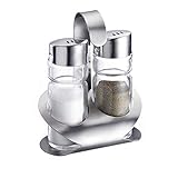 Westmark Menage Salz und Pfeffer, 3-tlg., Fassungsvermögen: je 40 ml, Rostfreier Edelstahl/Glas, Wien, Silber/Transparent, 65022260