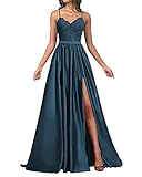 HUINI Ballkleider A-Linie Vintage Abendkleider Hochzeitskleider Damen Prinzessin Spitzen Brautkleider Empire Kleider Tintenblau 38