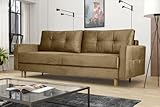 Kaiser Möbel - Sofa mit Schlaffunktion - Couch 3 Sitzer - 227 x 98 cm - Schlafsofa mit Bettkasten - Schlaffläche 200x142 - Klappsofa mit Holzbeinen, für Wohnzimmer, Jugendzimmer - Floro Beig